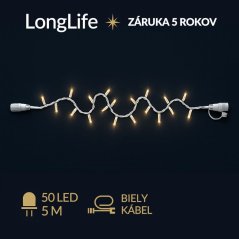 LongLife spojovateľná led svetelná reťaz vonkajšia - 50led - 5m teplá biela - biely kábel
