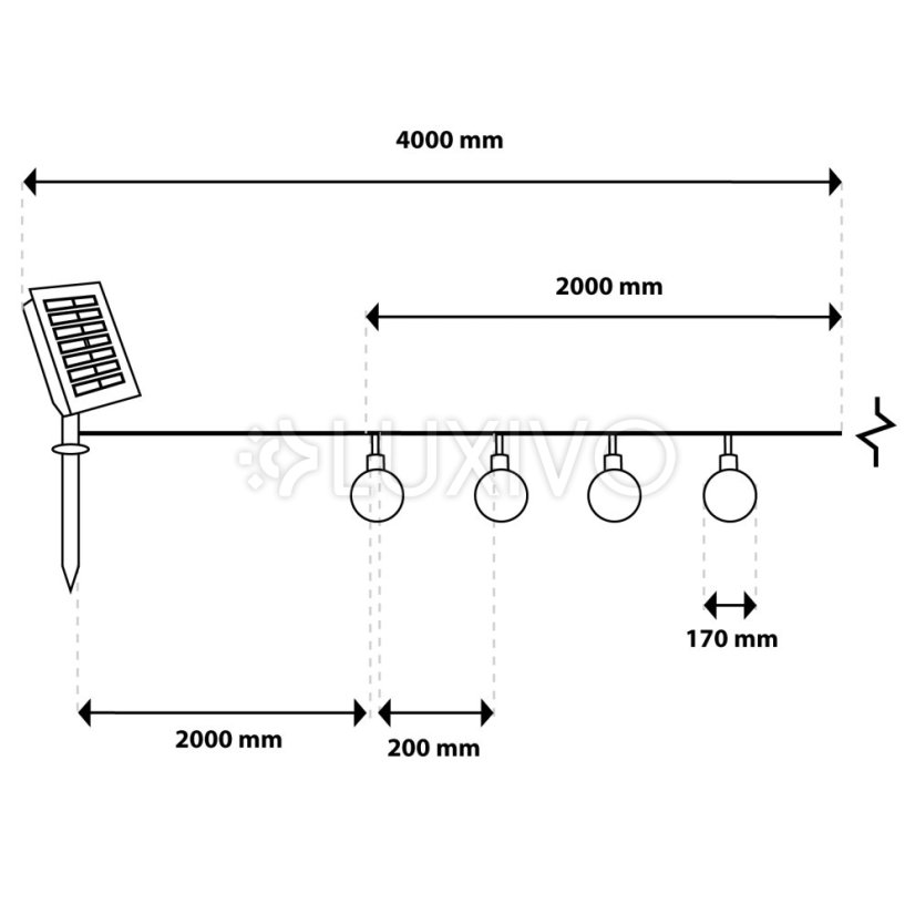 Solárna záhradná okrasná girlanda Svetelná reťaz 20 guličiek Teplá farba 400 cm