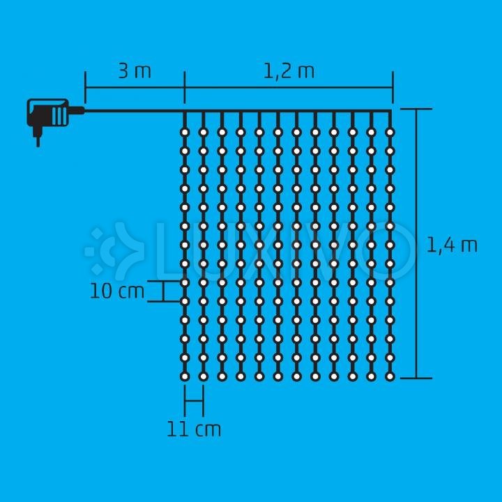 Vianočná led svetelná záclona vnútorná - záves - 168led - 1,2m teplá biela