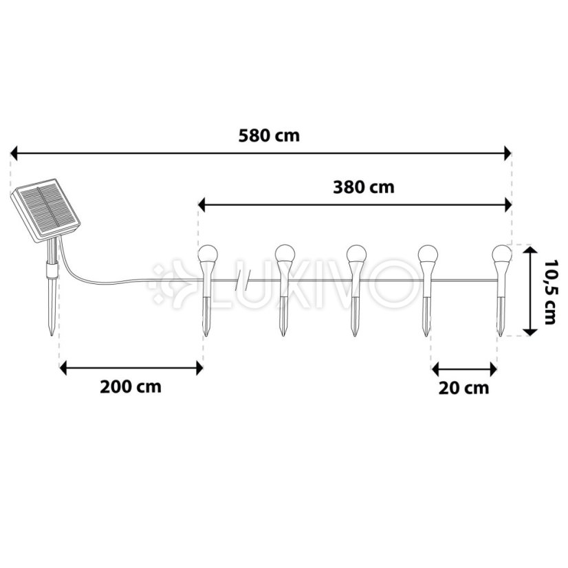 Solárna záhradná girlanda 20LED zapichovacia 5, 80m HAKON Lumiled