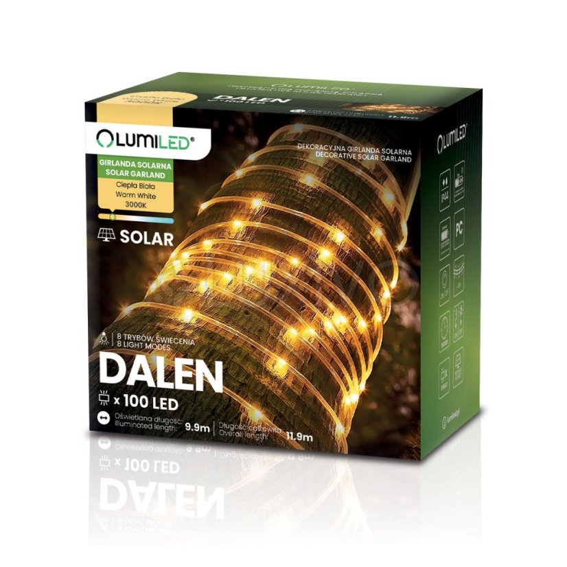 Girlanda solárna záhradná 100x LED dekoračná 11, 9m had 3000K teplá DALEN LUMILED