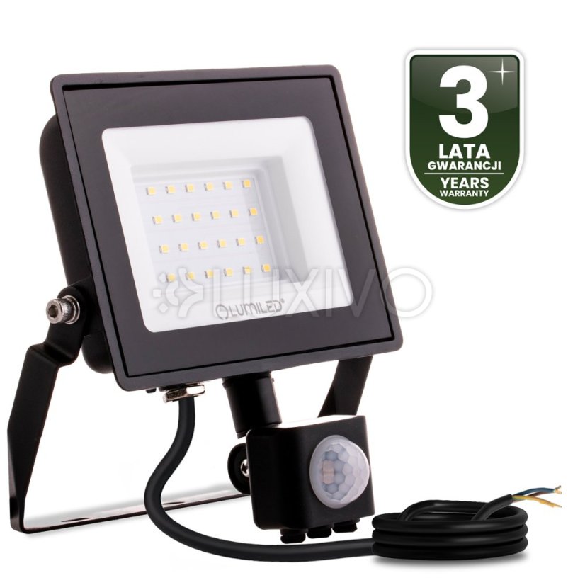 LED reflektor ZUNA2 30W 2700lm 4000K IP44 Black Senzor pohybu LUMILED