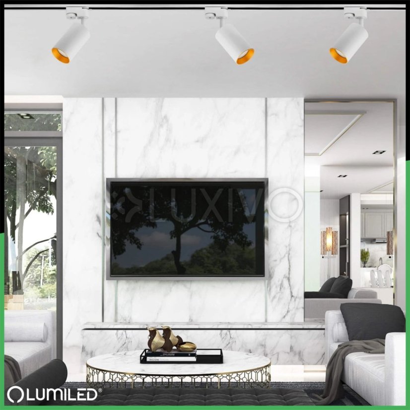 Reflektor koľajnicový GU10 bielo - zlatá SAGI lampa do jednofázového koľajnicového osvetlenia LUMILED