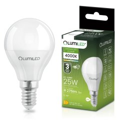 Žiarovka LED E14 guľa P45 2, 5W = 25W 275lm 4000K neutrálna 180° LUMILED