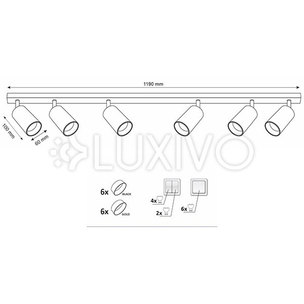 LED stropné/stenové svetlo 6 x GU10 MARIBEL Black GOLDLUX (Polux)