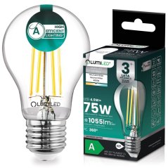 Žiarovka LED E27 A60 4, 9W 1055lm = 75W 4000K neutrálna 360° filament KLASA A LUMILED