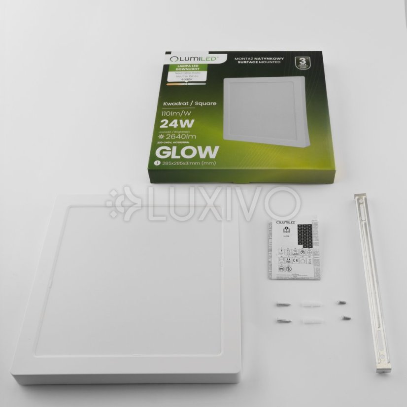Stropné svietidlo LED s povrchovou montážou 24W Square 4000K GLOW White LUMILED