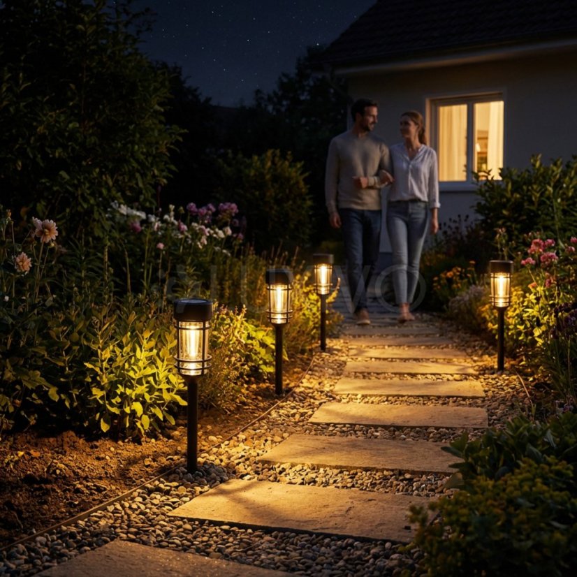 Komplet 4x Solárna záhradná lampa LED ANIGO 2700K zapichovacia vonkajšia stĺpiková lampka LUMILED