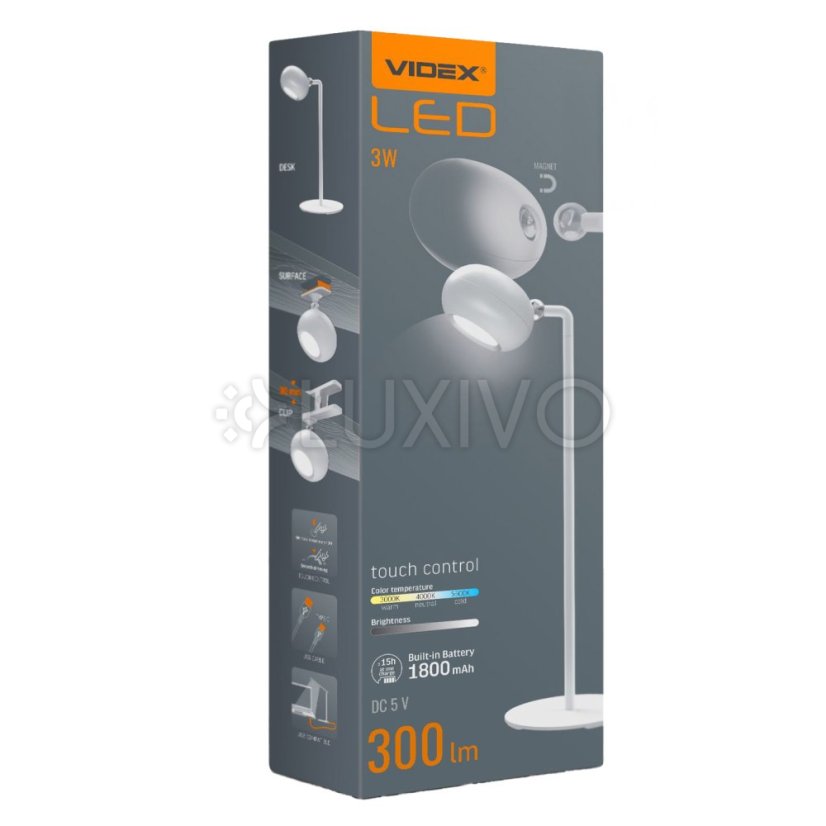 LED stolová lampa nočná 3W 300lm 5500K studená biela stmievateľná Videx
