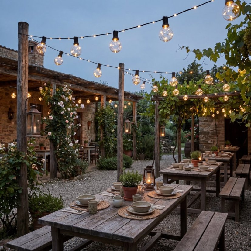 Solárna záhradná girlanda 30x LED dekoratívne žiarovky 15, 05 m 3000K teplá biela + diaľkový ovládač AURA