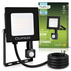 Reflektor LED ZONER2 20W 2000lm 6500K IP65 čierny senzor pohybu LUMILED