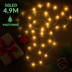 Vianočná led svetelná mikro reťaz vnútorná na batérie - 50led - 4,90m teplá biela