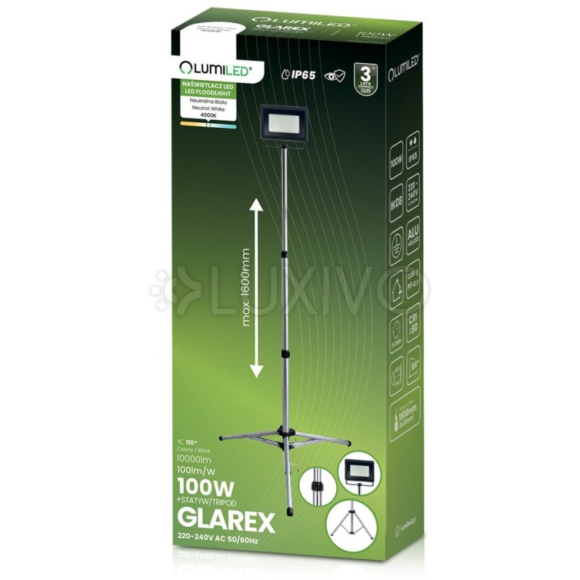 Reflektor LED HALOGÉNOVÝ lampa 1X100W na statíve GLAREX 4000K LUMILED