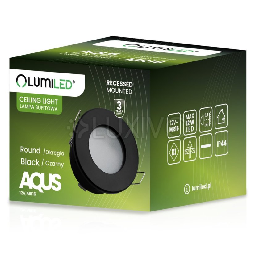 Svietidlo HALOGEN Skrytý kúpeľňový podhľad Hermetický AQUS GU10 LUMILED Black IP44 FIXED