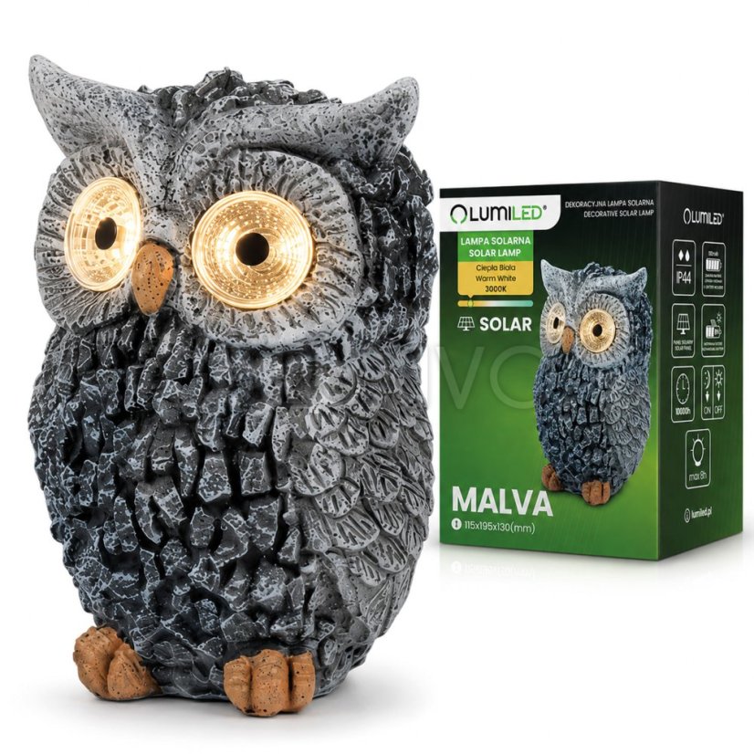 Solárna záhradná lampa LED sova dekoratívna figúrka 3000K MALVA IP44 Lumiled