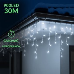 Vianočná led svetelná záclona vonkajšia - programy - časovač - 900led - 30m studená biela