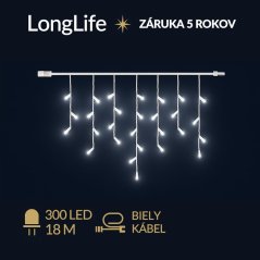 LongLife led svetelná záclona vonkajšia - 300led - 18m studená biela - biely kábel