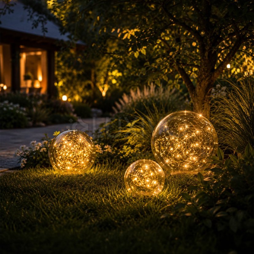Solárna záhradná lampa LED GLORIS 3000K IP44 zapichovacia pozemná ozdobná guľa dymová 20cm LUMILED