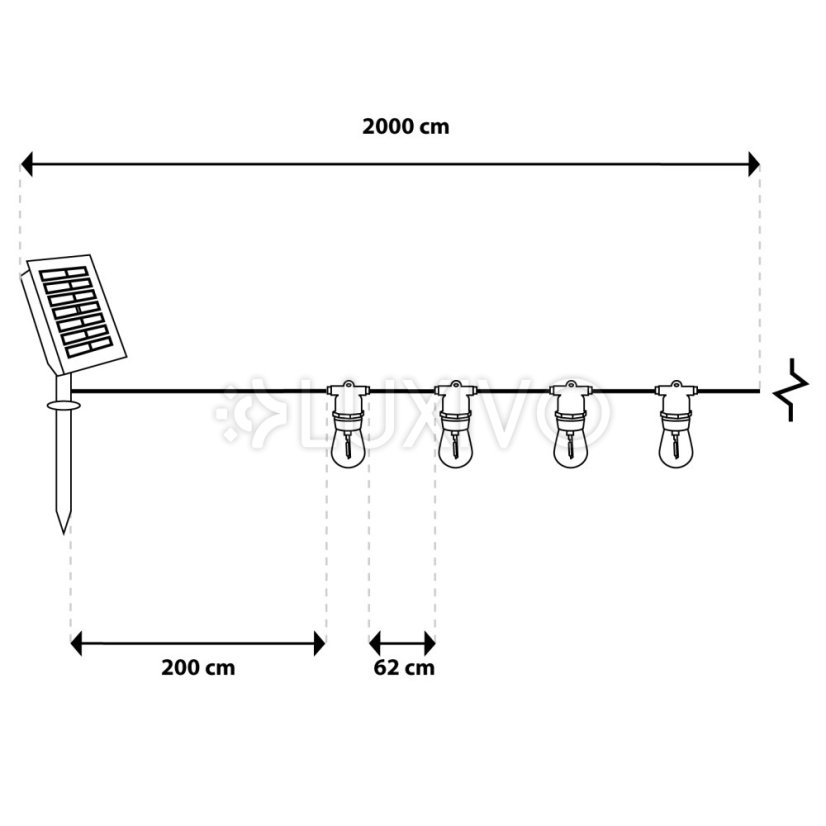 Solárna záhradná girlanda 30x LED ozdobné žiarovky 20m 2700K teplá s diaľkovým ovládačom SOLENA LUMILED