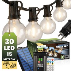 Solárna záhradná girlanda 30x LED dekoračné guličky 15, 05m 2700K teplá biela + diaľkové Lumiled