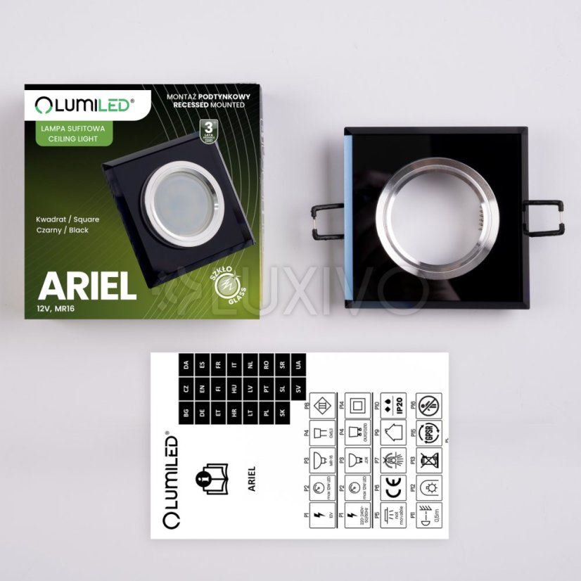 LED GU10 MR16 pevné halogénové stropné svietidlo Ariel čierne štvorcové