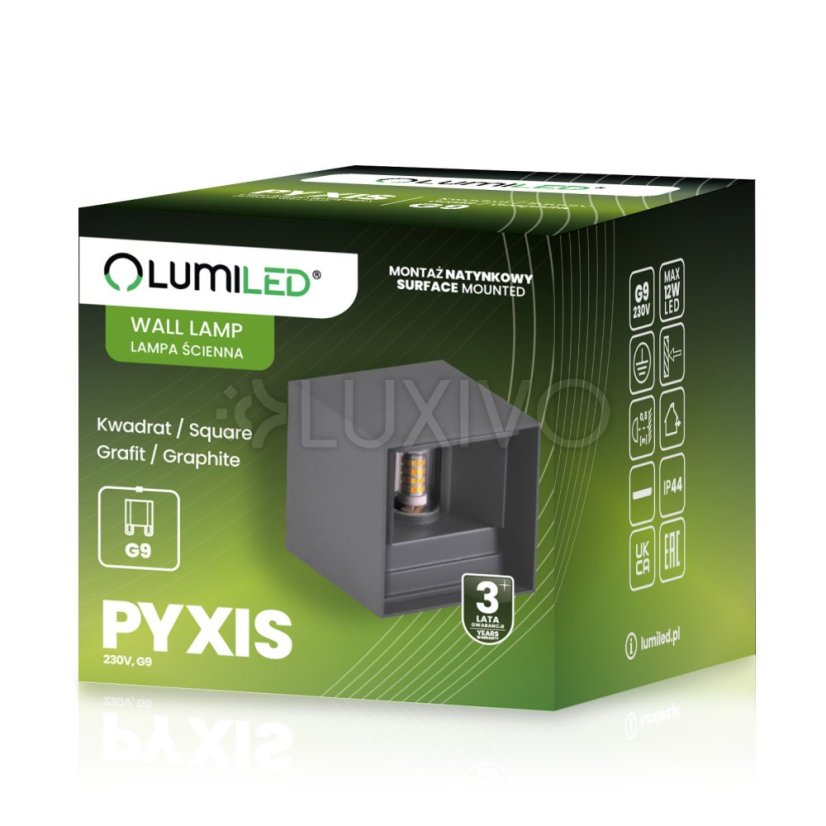 Záhradné nástenné svietidlo LED G9 nastaviteľné zhora nadol Graphite PYXIS LUMILED