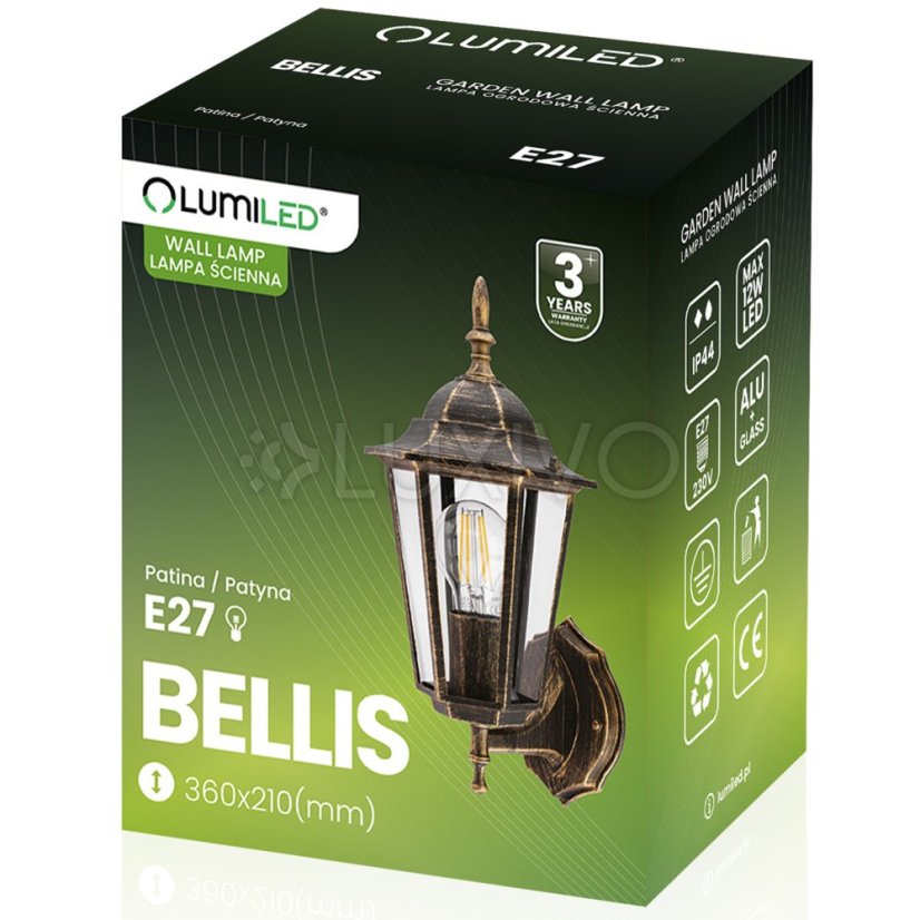 Vonkajšie svietidlo E27 Záhradná nástenná lampa Patina BELLIS LUMILED