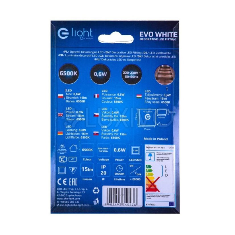 LED schodiskové svietidlo Dekoratívne neutrálne 4000K biele EVO Eko-Light