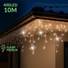 Vianočná led svetelná záclona vonkajšia flash - 400led - 10m teplá biela / studená biela