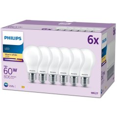 Sada 6x LED žiarovka E27 A60 7W = 60W 806lm 2700K Warm Filament Milk PHILIPS