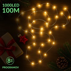 Vianočná led svetelná mikro reťaz vonkajšia + programator - 1000led - 100m teplá biela