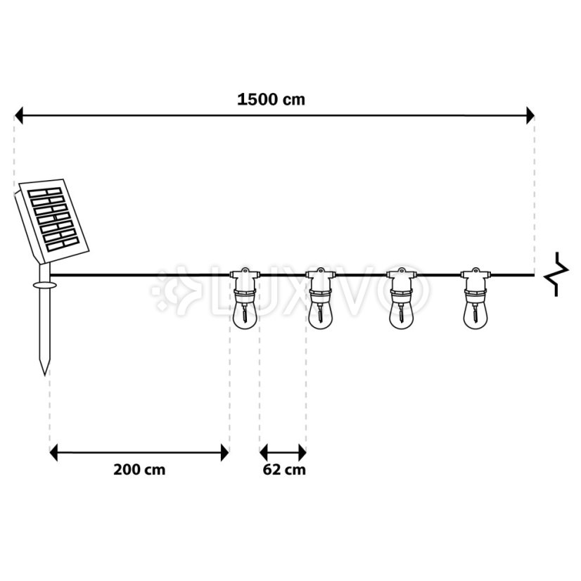 Solárna záhradná girlanda 22x LED ozdobné žiarovky 15m 2700K teplá biela + diaľkový ovládač SOLENA LUMILED