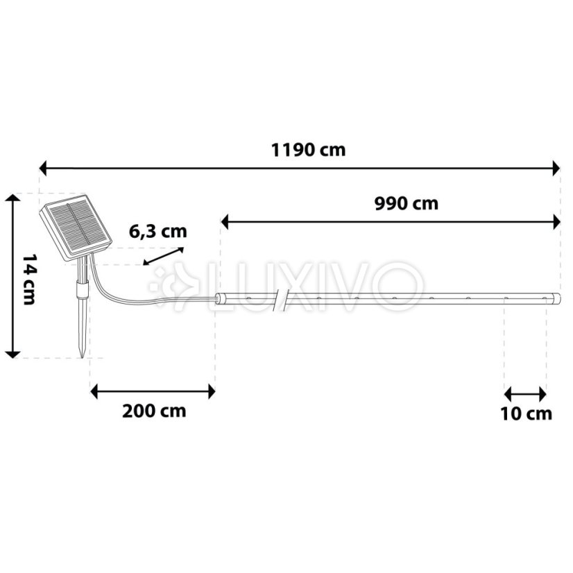 Girlanda solárna záhradná 100x LED dekoračná 11, 9m had 3000K teplá DALEN LUMILED