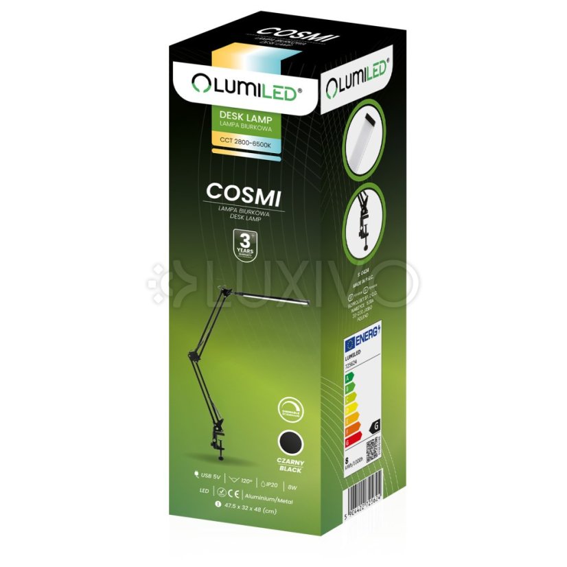 Stolová kresliarska LED lampa 8W CCT USB stmievateľná COSMI čierna Lumiled