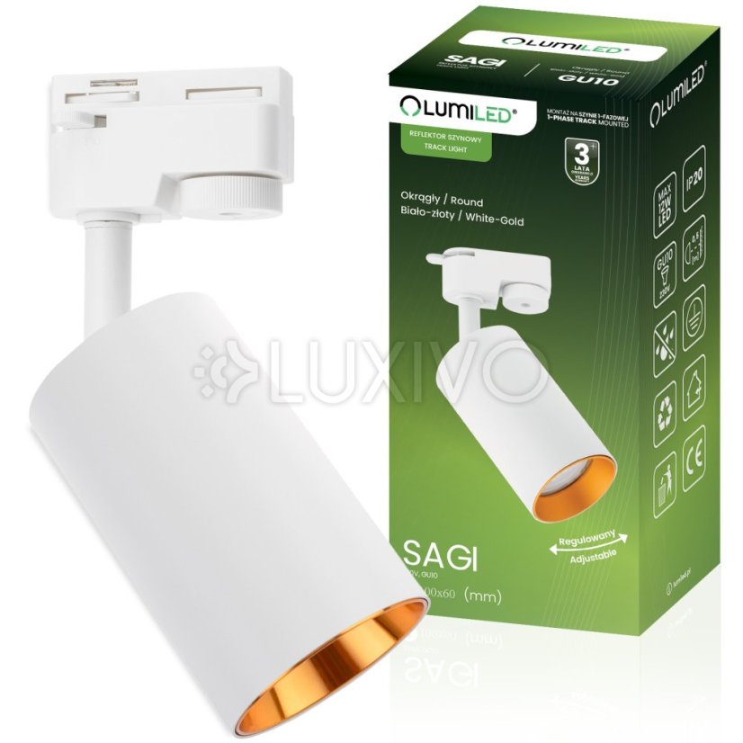 Reflektor koľajnicový GU10 bielo - zlatá SAGI lampa do jednofázového koľajnicového osvetlenia LUMILED
