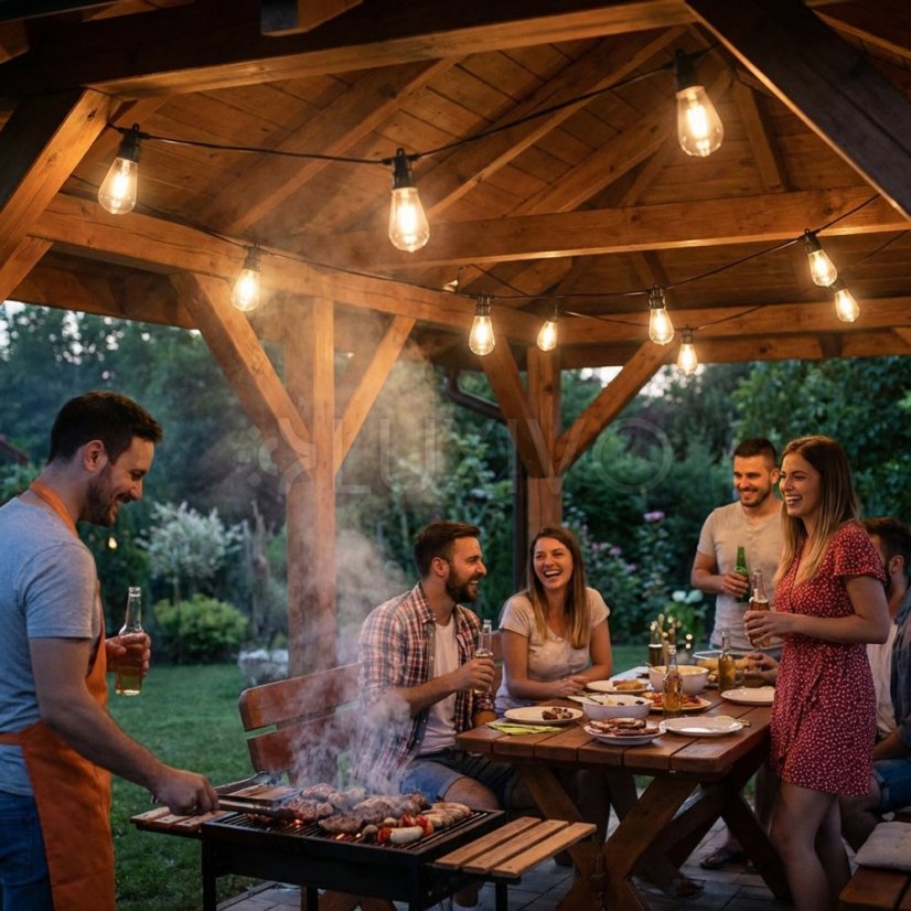 Záhradná solárna girlanda 20x LED dekoračné žiarovky 11, 68m 3000K teplá biela + diaľkové ovládanie LUMILED