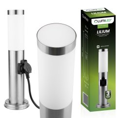 Vonkajšie záhradné svietidlo E27 INOX PIPE 45cm s 230V zásuvkou Lilium Lumiled