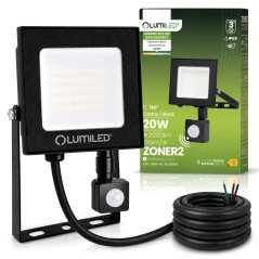 Reflektor LED ZONER2 20W 2000lm 4000K IP65 čierny senzor pohybu LUMILED