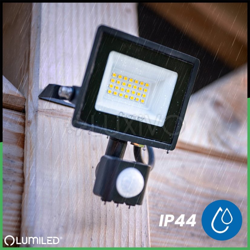 LED reflektor ZUNA2 20W 1800lm 6500K IP44 Black Senzor pohybu LUMILED