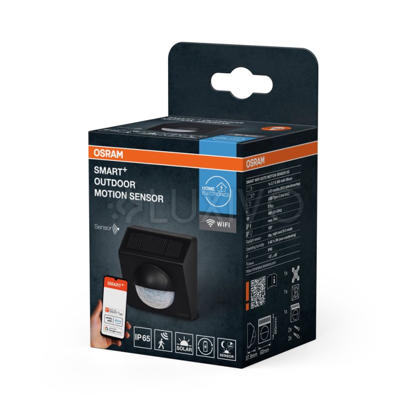 Vonkajší solárny bezdrôtový senzor pohybu 120° IP65 USB-C sivý SMART WiFi 2.4GHz Osram