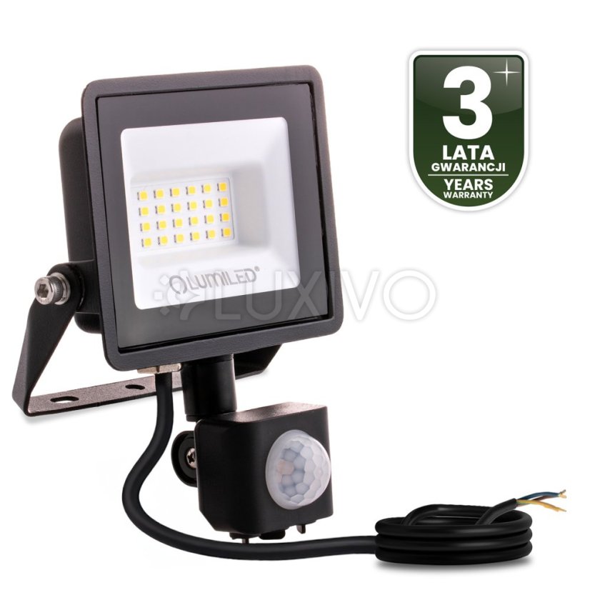 LED reflektor ZUNA2 20W 1800lm 4000K IP44 Black Senzor pohybu LUMILED