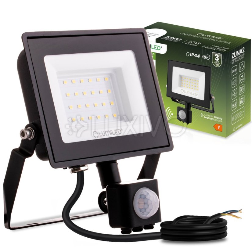LED reflektor ZUNA2 30W 2700lm 4000K IP44 Black Senzor pohybu LUMILED