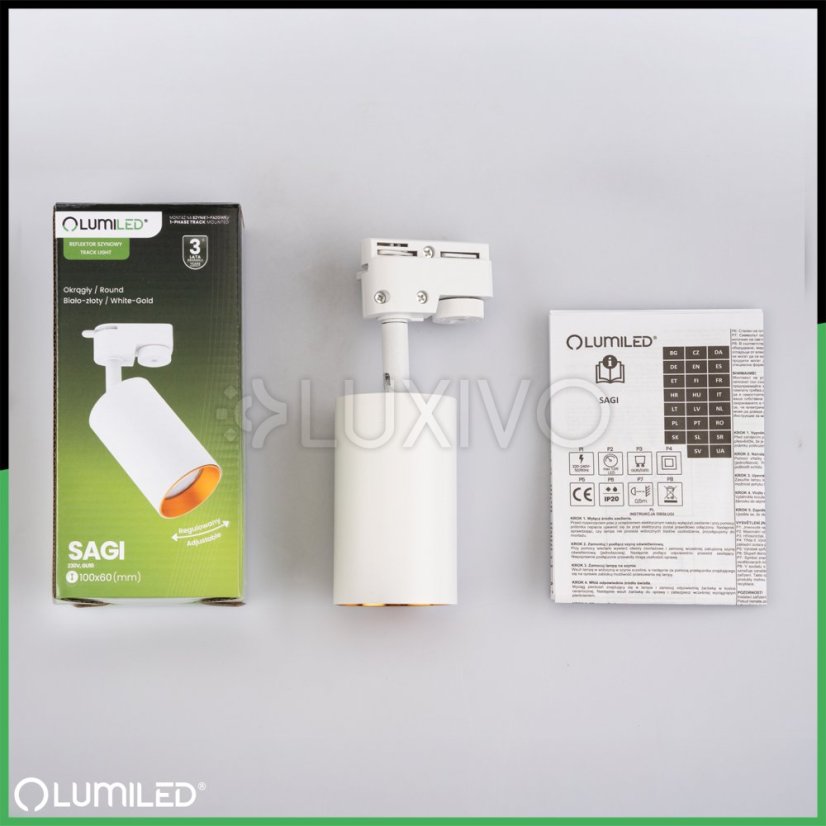 Reflektor koľajnicový GU10 bielo - zlatá SAGI lampa do jednofázového koľajnicového osvetlenia LUMILED