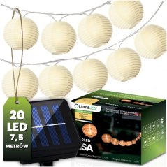 Solárna záhradná girlanda 20x LED dekoratívne lucerny 7,59 m teplé 3000K RISA LUMILED