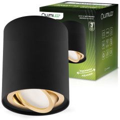 Nástenné svietidlo halogénové spot tuba pohyblivé GU10 okrúhle čierno-zlatá 84mm AMAT-M LUMILED