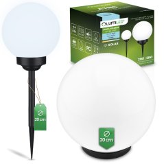 Solárna záhradná lampa LED 6500K IP44 20cm zapichovacia nástenná biela guľa ATRIS LUMILED