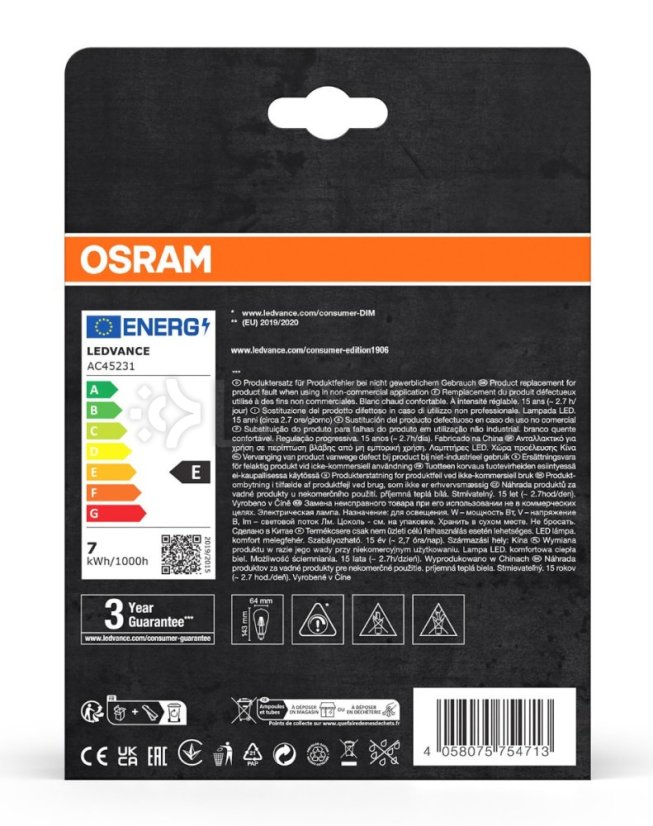 LED žiarovka E27 6,5W 725lm 2400K Warm OSRAM Vintage 1906 Stmievateľná