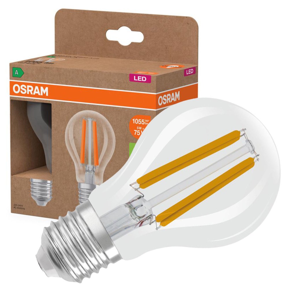 2x LED žiarovka A60 E27 5W = 75W 1055lm 4000lm Neutrálne vlákno 320° Klasická energetická účinnosť Osram