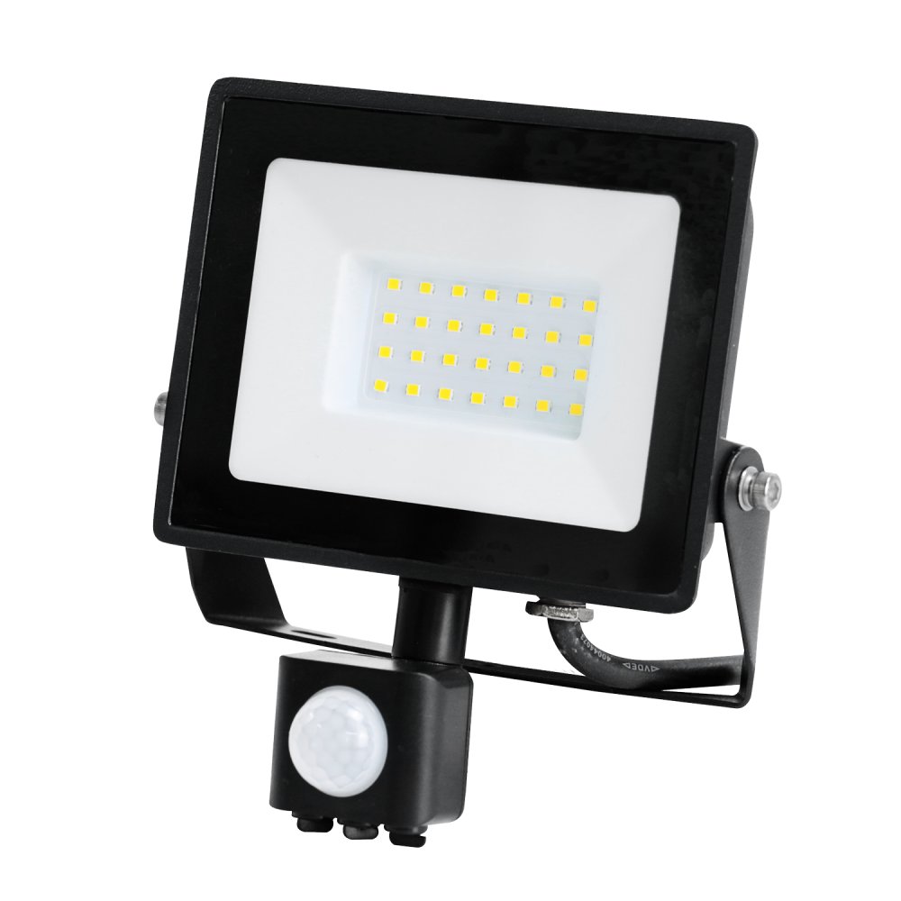 E-shop Vonkajší záhradný LED reflektor 30W 2505lm 6500K studený 120° so senzorom pohybu IP44 IK05 čierny MHC Kobi