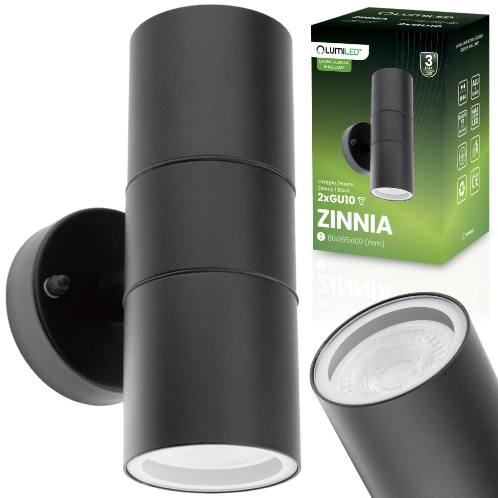 E-shop Záhradné nástenné svietidlo fasáda zhora nadol LED GU10 IP44 ZINNIA Black Lumiled